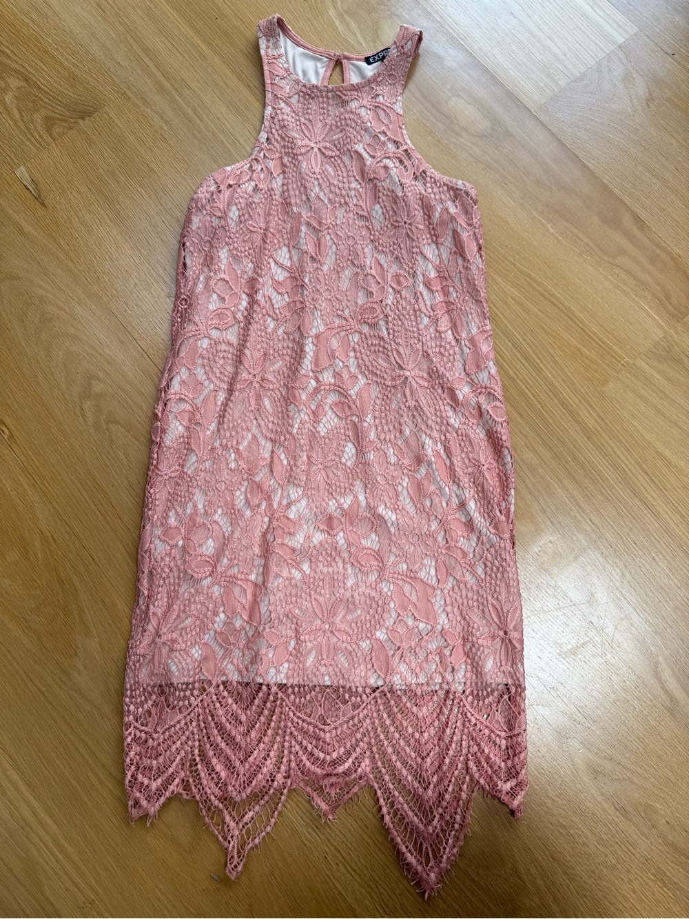 Express Pink Lace Halter-Style Dress